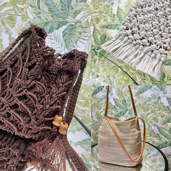 Multiple Boho Neutral Color Purses Brown White & Woven Tan Purse Minimalist Look - Picture 1 of 16